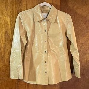 Leather Snap-Front Shirt in Butter Yellow by Liz Claiborne Sz S